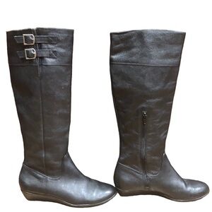 Arturo Chiang Tall Black Leather Wedge Knee Boots Sz 8